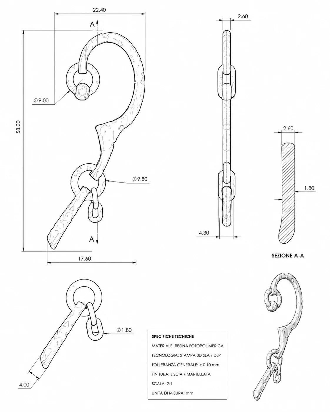 Dimensioned technical drawing of an accessory